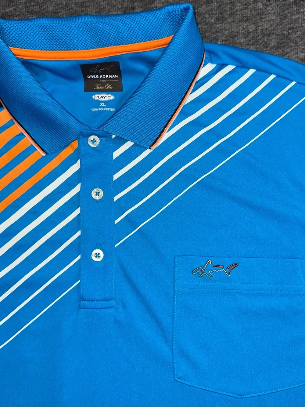 Greg Norman Tasso Elba Play Dry Golf Polo Shirt Blue Striped Mens XL - Picture 2 of 6